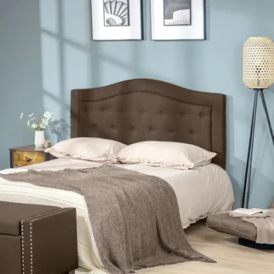 HOMCOM Upholstered Headboard, Button Tufted Bedhead Board, Home Bedroom Decoration for Full-Sized Beds, Brown image {2}