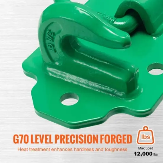 VEVOR 3/8" Tractor Bucket Hooks with Tie Down Ring, Grade 70 Forged Steel 2 Pack Bolt-On Grab Hook with Back Plates Work Well, Green image {2}