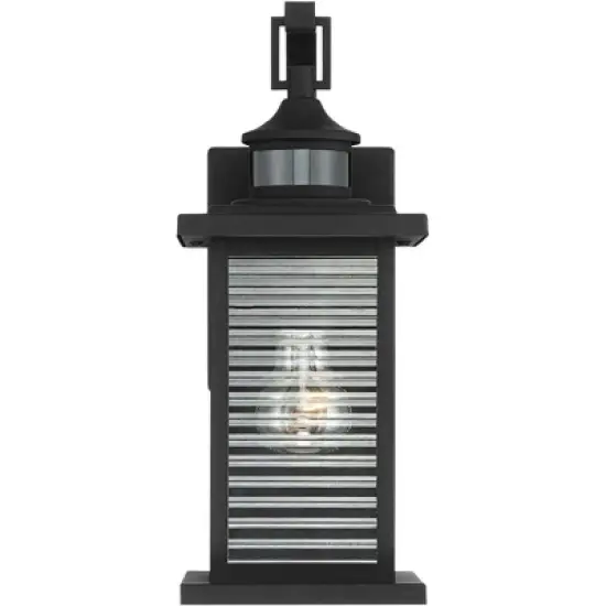 John Timberland Cameron Mission Outdoor Wall Light Fixture Textured Black Motion Sensor Dusk to Dawn 13 3/4" Clear Stripped Glass for Post Exterior image {4}