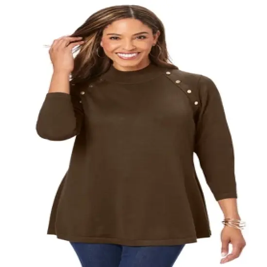 Jessica London Women&rsquo;s Plus Size Gold Button Mockneck Sweater image {1}