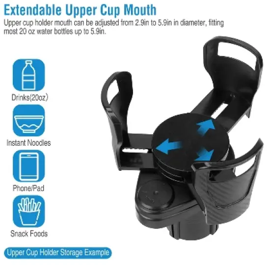 KTMBDW Dual Cup Holder Expander for Car, 2 in 1 Multifunctional Car Cup Holder Extender with Adjustable Base All Purpose for Most Cars, Black image {5}