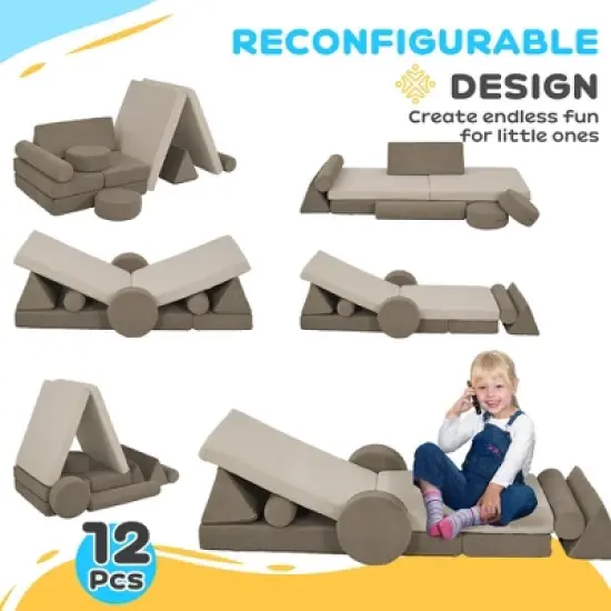 TopComfy Baby and Toddler Learning Toy Modular Play Couch for Creative Play and Comfort for Playroom, khaki, 59.1"*26"*17.9" image {4}