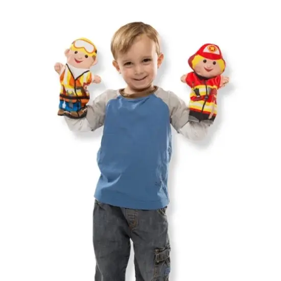 Melissa & Doug Jolly Helpers Hand Puppets (Set of 4) - Construction Worker, Doctor, Police Officer, and Firefighter image {1}