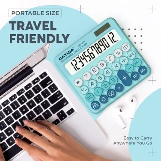 CATIGA Mechanical Switch Calculator with Solar and Battery Dual Power, 12-Digit Large LCD Display, SD-1299-AB-5PK image {5}