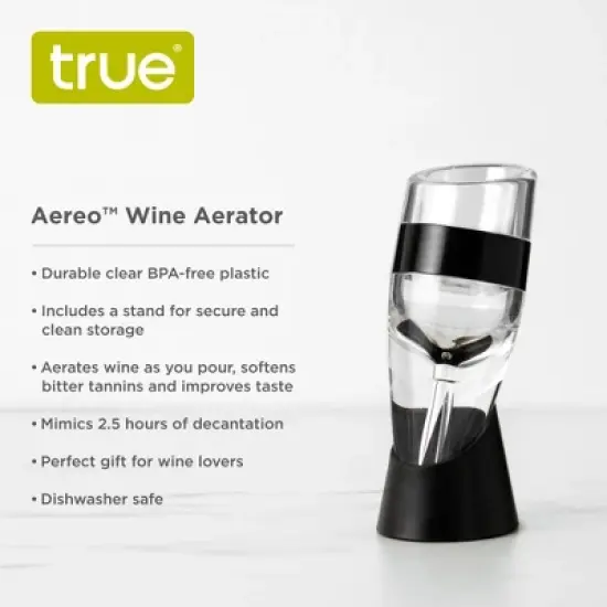 True Aereo Wine Aerator - Decant Instantly with Aerator for Standard Bottles with Stand, BPA-Free Plastic Dishwasher Safe Set of 1 image {1}
