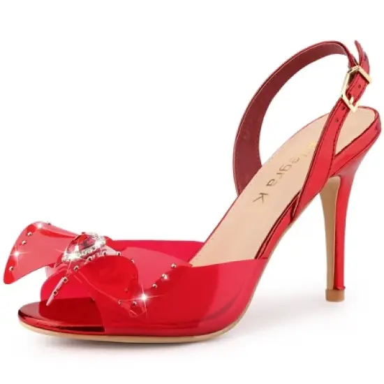 Allegra K Women's Slingback Rhinestone Open Toe Stiletto Heels Sandals image {6}