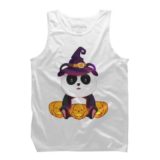 Men's Design By Humans Cute Panda Mock up Witch With Jack O Lantern Halloween T-Shirt By thebeardstudio Tank Top image {5}
