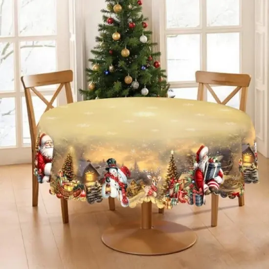 LOVEVOOK Christmas Tablecloth, Snowman Washable Snowflake Table Cloths Stain Resistant Dining Table Cover for Party Holiday Decor image {7}