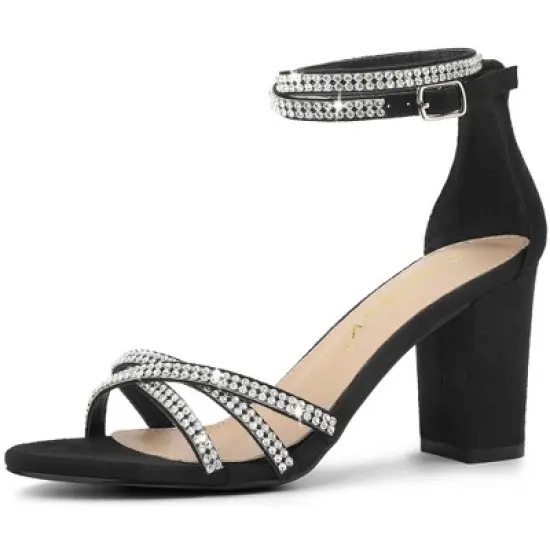 Allegra K Women's Rhinestones Strappy Chunky Heel image {14}