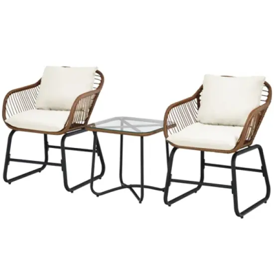 Tangkula 3 Pieces Outdoor Furniture Set Patio Bistro Set w/2 Armchairs & Tempered Glass Table White/Turquoise/Red image {6}