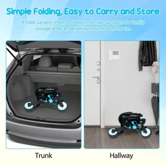 7 in 1 Folding Baby Tricycle, Foldable Toddler Tricycle with Adjustable Parent Handle, Safety Harness & Wheel Brakes image {6}