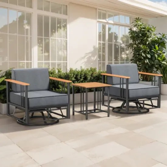 Belord Small Patio Furniture Set with 6" Thick Seat Cushion, Metal Outdoor Swivel Glider Chairs Set of 2 with Side Table, Comfort Thick Foam Cushion image {9}