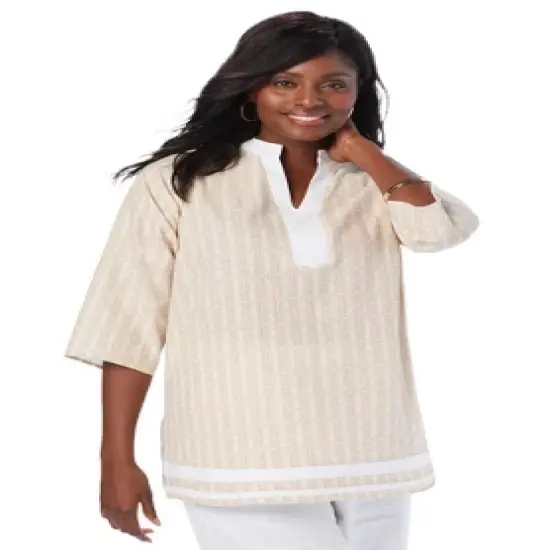 Jessica London Women&rsquo;s Plus Size Notch Neck Linen Tunic image {4}