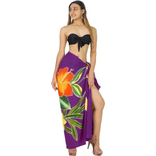 LA LEELA Women's Beach Bikini Swimwear Swim Cover Up Wrap Bathing suit Summer Wraps Beachwear Sarong Swimsuits for Women One Size Purple, Floral image {2}