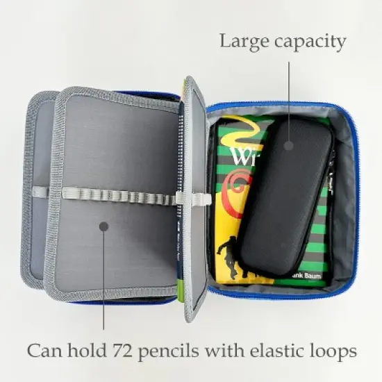 Wrapables Large Capacity 72 Slot Pencil Case for Colored Pencils, Stationery Pouch, Blue image {5}