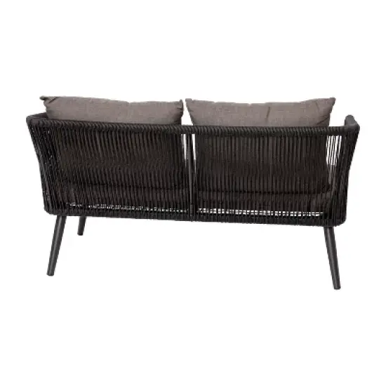 Emma and Oliver Black & Gray Woven All-Weather Four-Piece Conversation Set with Cushions & Metal Coffee Table for Porch, Backyard and Patio image {13}