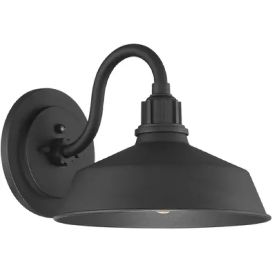 Franklin Iron Works Arnett Rustic Industrial Farmhouse Outdoor Barn Light Fixtures Set of 2 Black Dusk to Dawn Gooseneck 10 1/2" for Exterior Deck image {4}