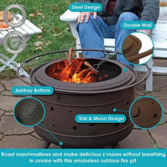 Sunnydaze Cosmic Outdoor Wood-Burning Steel Smokeless Fire Pit for the Backyard - Bronze - 30" image {2}