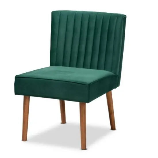 Alvis Velvet Upholstered and Wood Dining Chair - Baxton Studio image {10}