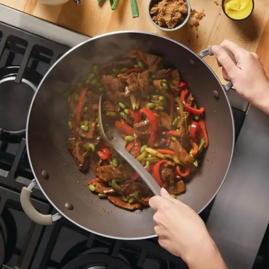 Rachael Ray Cook + Create 14" Nonstick Aluminum Wok Almond image {1}