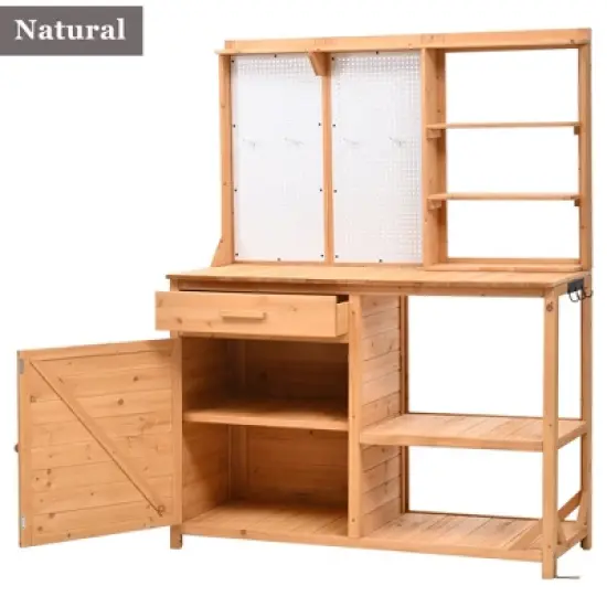 Hrinhom 50.2"W  Patio Potting Bench Table, Wooden Farmhouse Garden Workstation with Storage Shelves and Side Hook image {6}