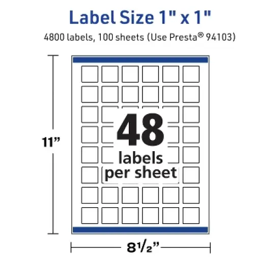 Avery TrueBlock Matte White Paper Labels,  1" x 1" Square image {4}