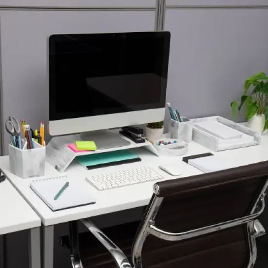 Mind Reader Marbella Collection Monitor Stand White: Desk Organizer & Office Riser, Plastic, Multicolored image {5}