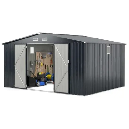 Costway 12 x 9.8 FT Outdoor Storage Shed All-Weather & Rustproof Galvanized Metal image {1}