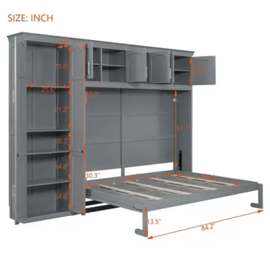 Queen Size Murphy Bed Wall Bed with Cabinets and Shelves-ModernLuxe image {4}