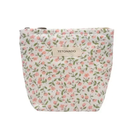 Unique Bargains Travel-friendly Leaf Flower Handheld Makeup Bag Pink 1 Pc image {7}