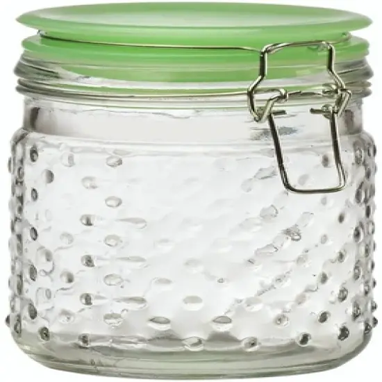 Amici Home Emma Jade Hobnail Hermetic Preserving Jar, Clear & Jade Lid image {5}