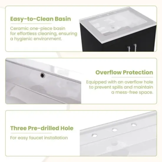Hyleory 25" Modern Bathroom Vanity With Ceramic Basin, Undermount Sink Cabinet, Free Standing Storage Cabinet With Sink Combo Set image {1}