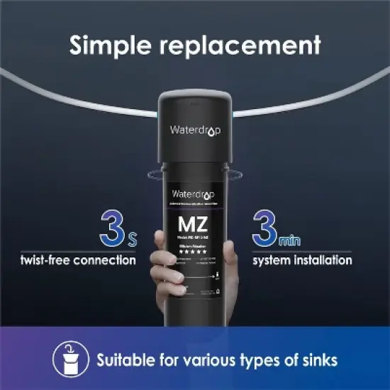 Waterdrop RF10-MZ Replacement Filter Cartridge For 10UB-MZ/10UA/10UB Under Sink Water Filter, 8K Gallons High Capacity image {4}