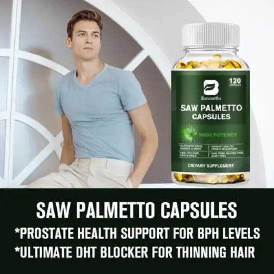 B Beworth Saw Palmetto Supplement - Advanced Herbal Complex for Hair Health and Urinary Support - 120 Capsules image {5}