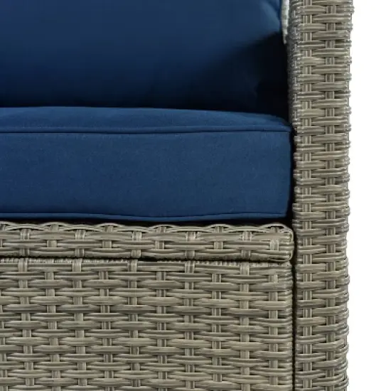 5pc Outdoor Wicker Conversation Set with Cushions - Blue - GODEER image {6}