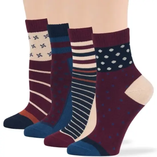 Women's Viscose Patterned Bamboo Diabetic Quarter Non-Binding Socks- L-M - 4 Pack - Heart, Dot, Flower | 7BIGSTARS KINGDOM image {3}