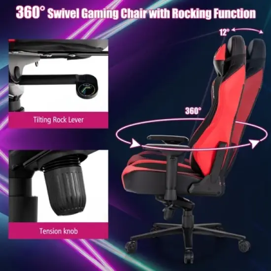 Costway Gaming Chair 360&deg; Swivel Computer Reclining Height Adjustable 4D Armrest Red image {6}
