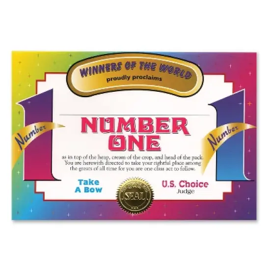 Beistle Number One Certificate, 5" x 7", (6/Pkg) Multicolored image {1}