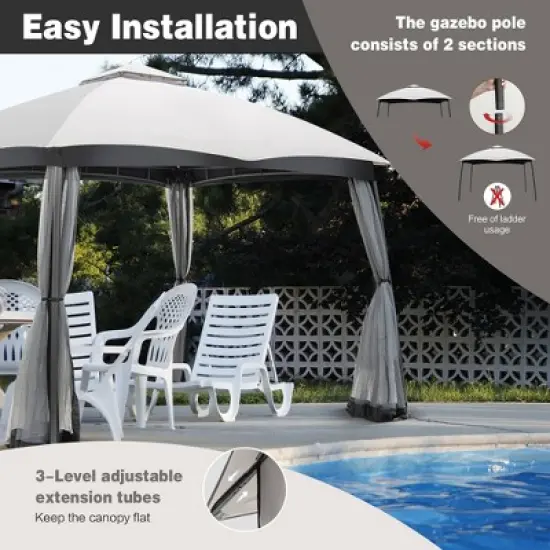 Costway 10x12 FT 2-Tier Patio Gazebo Canopy Netting Heavy-Duty Metal Easy-Setup Outdoor image {7}