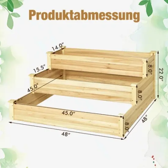Costway 3-Tier Raised Garden Bed Wood Planter Kit for Flower Vegetable Herb 48x 48x 22in image {9}