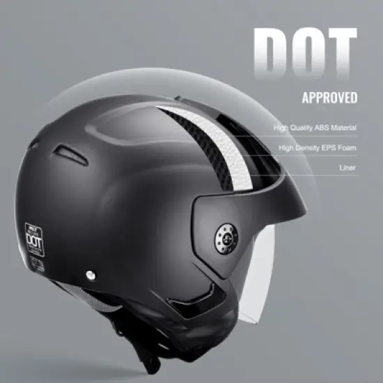 VEVOR Motorcycle Helmet, 3/4-Face, Smart Street ABS & High Density Helmet with Bluetooth Slot & Interchangeable Lens, DOT Approved, Black image {2}