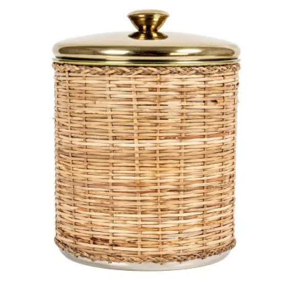 Storied Home Rattan Wrapped Stainless Steel Canisters, Set of 4, Brass Finish image {5}