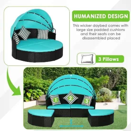 FDW Modern Outdoor Round Daybed with Retractable Canopy​, Blue image {2}