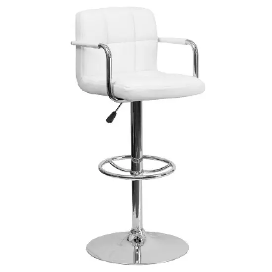 Flash Furniture Contemporary Quilted Vinyl Adjustable Height Barstool with Arms and Chrome Base image {10}