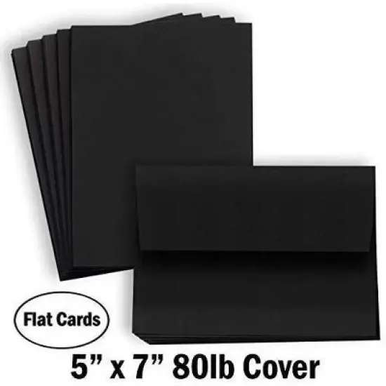 Hamilco Black Colored Cardstock Thick paper - with Envelopes - Flat 5 x 7" Heavy Weight 80 lb -100 Pack image {1}