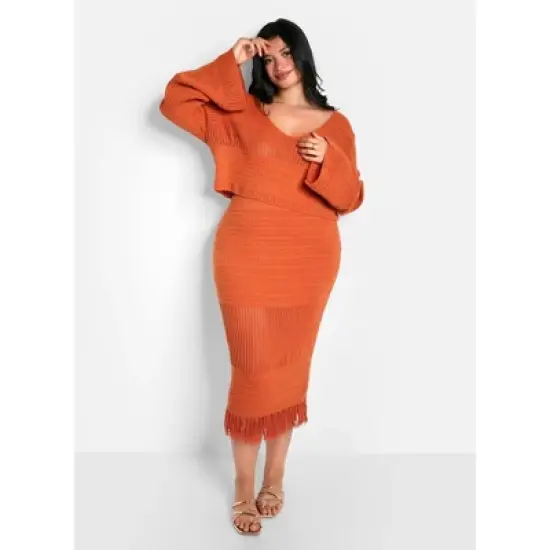 Jina Crochet Tassel Hem Midi Bodycon Skirt image {1}