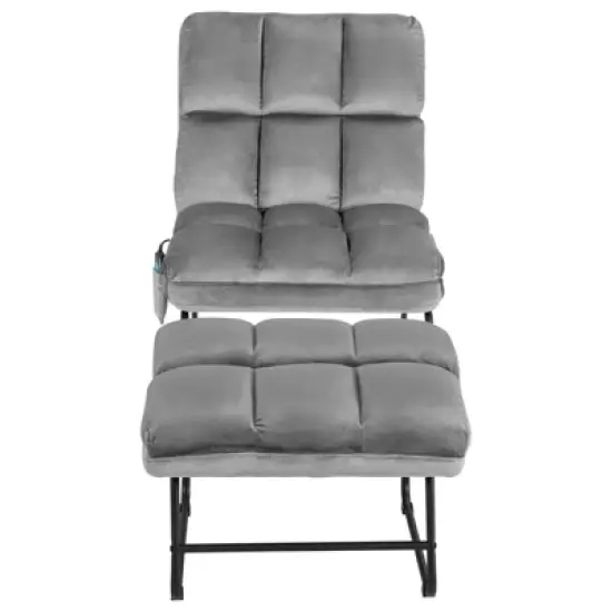 Costway Electric Massage Chair Vibrating Velvet Sofa w/Ottoman and Remote Control Gray image {9}