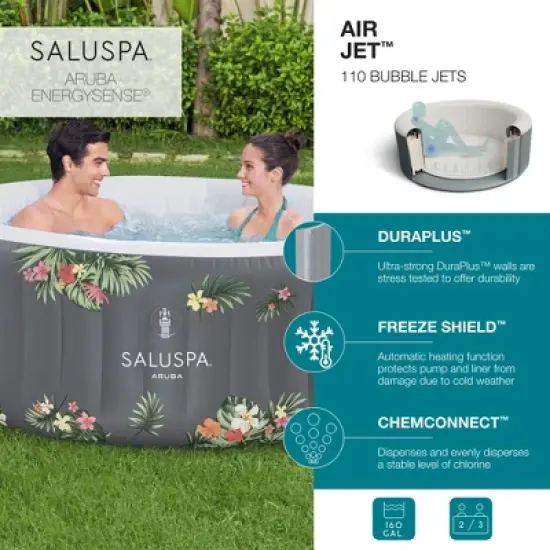 Bestway SaluSpa Aruba AirJet Large Round 2 to 3 Person Inflatable Hot Tub Portable Outdoor Spa with 110 AirJets, Grey image {4}