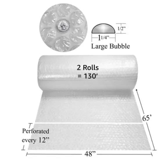 UOFFICE Large Bubble Roll Wrap - 48" Wide x 130 Ft Long, with Large 1/2" Bubbles image {1}