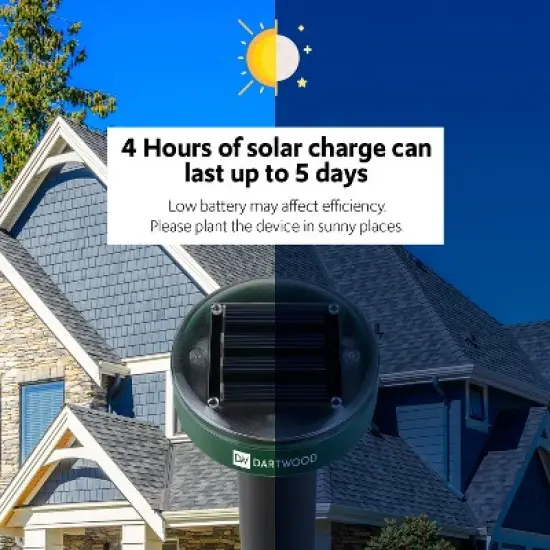Dartwood Outdoor Solar Ultrasonic Pest and Mole Repellent - Remove Groundhogs Rats Mice Snakes and More From Your Gardens, Lawns,and Yards (4-8 Packs) image {6}